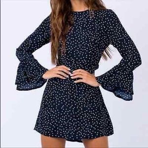 NWOT! Adorable Bell Sleeve Polly Navy Blue Polka Dot Bell Sleeve Dress, …